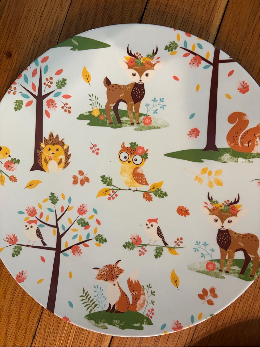 Melamine MidCentury Like 9” Woodland Animals Plates (3) Green orange, kids Retro